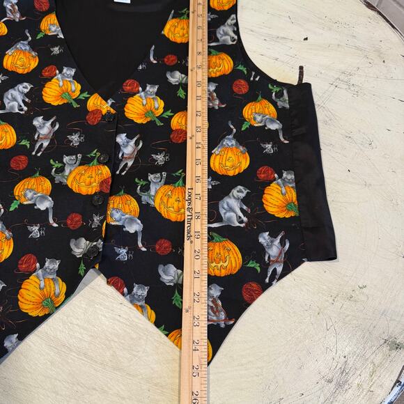 Halloween VTG Cat Pumpkin Tie Back Novelty Vest Spooky Season Fall - Picture 4 of 7